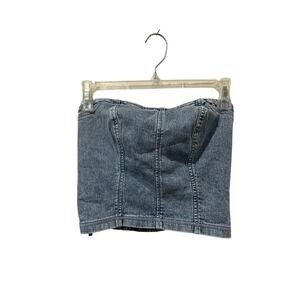 Aerie Denim Strapless Corset Top Size XS Smocked Back Y2K Bustier Tube